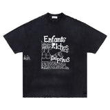 ERD T Shirts Creative Letters Ripped Washed Short Sleeve T-shirt