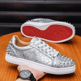 Louboutin-style red bottom shoes mencl red bottom casual shoes spiritual social boy sneakers fashiontrendy real rivets sequinwhite shoes nightclub