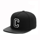 Trendy flat brimmed hat letterc leather