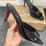 Louboutin-style red bottom shoes cmexport pointed toe cl high heels red super high heel women's stiletto open toe half drag red bottom sandals
