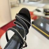 Louboutin-style red bottom shoes cl zipper high-heeled sandals accessible luxury red open toe casualgoatskin slippers creative stylish bag