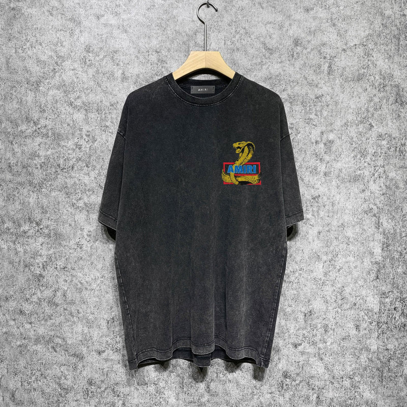 Amiri washed t-shirt king cobra gold printing short sleeve
