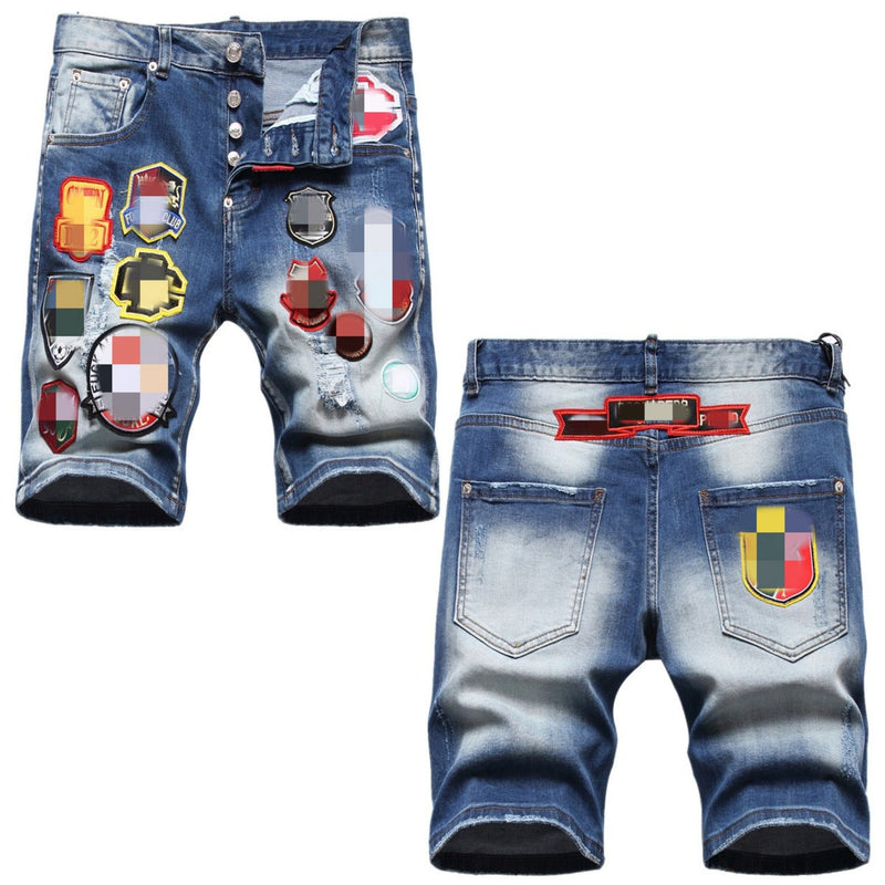 DSQ2 Short Jeans Ripped Patch Slim-fit Stretch Denim Shorts