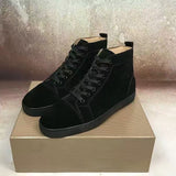 Louboutin-style red bottom shoes european clexport red bottom shoes black velvet studs high-top rivet shoes diamond shoes trendyeasiest for match sneakers