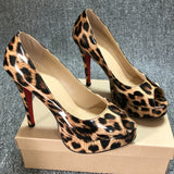 Louboutin-style red bottom shoes cl leopard print patent leather fish mouth high heels women's stiletto waterproof platform flats banquet dress women's shoes leopard print women's shoes