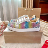 Louboutin-style red bottom shoes guangdong version european station cl red bottom shoes best selling studded shoes studded shoes fashioneasiest for match red bottom studded sneakers