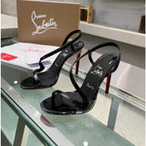 Louboutin-style red bottom shoes exportcl red bottom high-heeled sandals women's patent leather fish mouth snake-shaped round toe one-piece strap super high-heeled sandals-size
