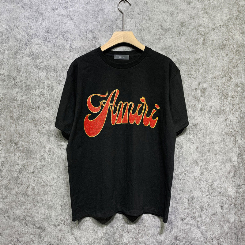 Amiri t shirts flame gold letterprinting short sleeves