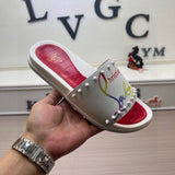 Louboutin-style red bottom shoes fashionexportcl red bottom rivets men's slippers summertrendy flip-flops lightweight non-slip beach shoes cool flip-flops