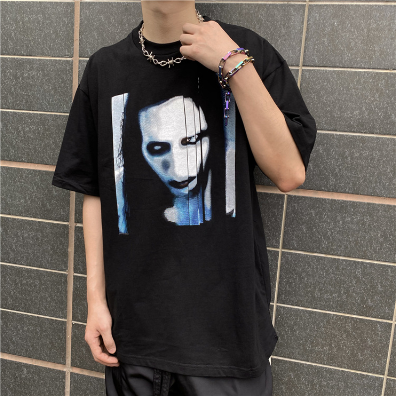 Marilyn Manson T Shirt Short Sleeve Vintage Distressed Loose round Neck T-shirt
