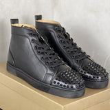 Louboutin-style red bottom shoes guangdong wintercl red bottom rivets high-top sneakers tie back round toe cow suede casual shoes