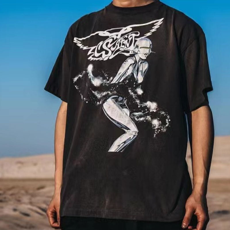 Saint Michael T Shirt Robot Distressed T-shirt Men and Women