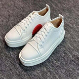 Louboutin-style red bottom shoes export model cl men's shoes electric embroidered red bottom white shoes breathable sneakers men's shoes flatscasual shoes crescent shoes goatskin