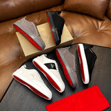 Louboutin-style red bottom shoes men's genuine leather patchwork sneakers cl rivet decoration trendy low-top casual shoes multi-color exporttie back sneakers