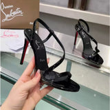 Louboutin-style red bottom shoes export new year; cl red bottom snake-shaped one-strap high-heeled sandals for women with round toe and ultra-high heels factory direct sales