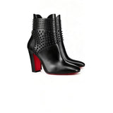 Louboutin-style red bottom shoes studded short boots red bottom cl thick heel short boots small round toe ankle boots popular foreign style fashion boots boots