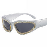 Trendy punk glasses diamond-encrusted uv protection
