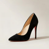 Louboutin-style red bottom shoes export suede cl red bottom high heels women's stiletto pointed toe velvet flats style fashionsexyflats