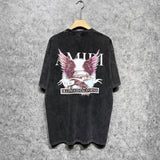 Amiri washed t-shirt flying eagle medal printing short sleeve