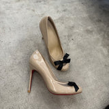 Louboutin-style red bottom shoes cl light lipstick bottom shoes bows mesh flats year spring & fall round toe high heels women's stiletto heels
