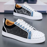 Louboutin-style red bottom shoes mencl red bottom casual shoes rivets hot diamond nightclub popular men's shoes sneakers color matching hip hop sneakers