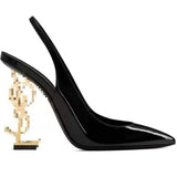 Louboutin-style red bottom shoes spring beautiful super high heel metal small square toe sandals sexy stiletto heel back empty french iron toe flats