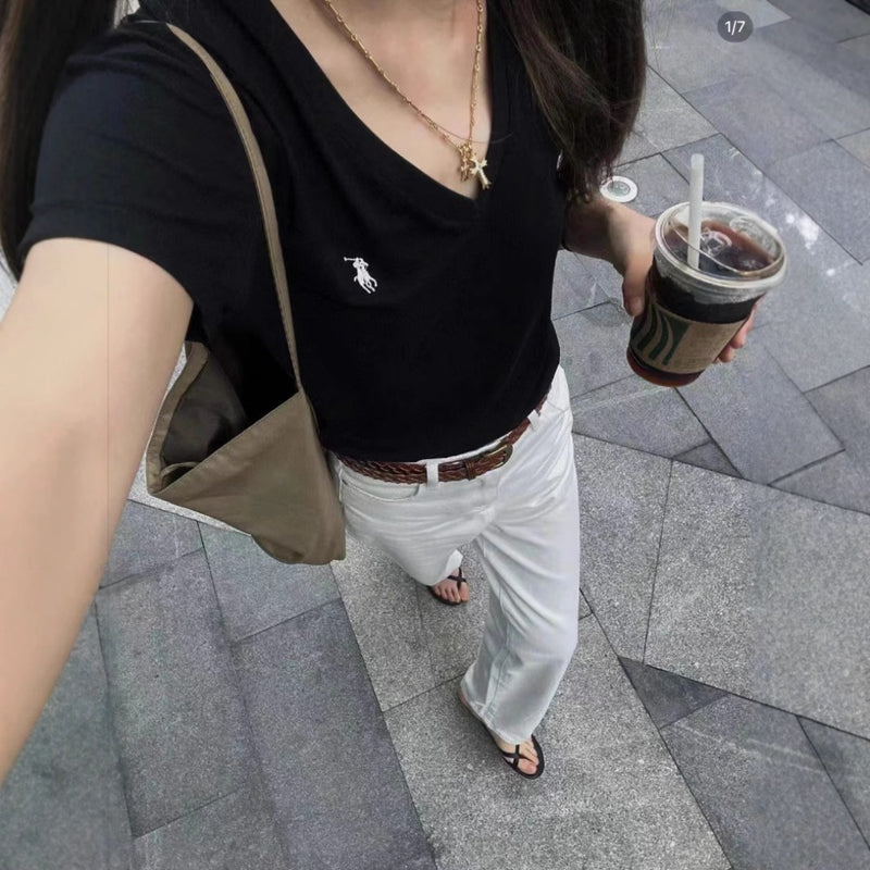 Ralph Lauren T Shirts Embroidered V-Neck Top