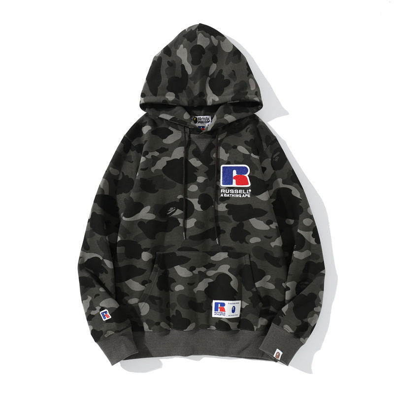 Shark Print Jacket Camouflage Male And Female Couples Wear Plus Size Loose Pullover Hoodie Sweater