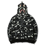 Shark Print Hoodie Black And White Luminous Shark Coat Looped Fabric Hooded Shark Sweater Shark Embroidered Hoodie