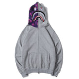 Shark Print Hoodie Shark Embroidery Camouflage Stitching Hat Zipper Fleece Padded Coat Teen Student