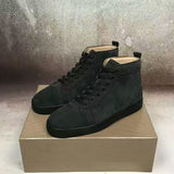 Louboutin-style red bottom shoes guangdong wintercl red bottom rivets high-top sneakers tie back round toe cow suede casual shoes