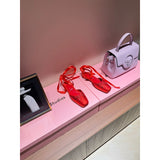 Louboutin-style red bottom shoes clretroeleganceniche stylebows ballet shoes rhinestone silk flatsflats women's hot style ribbon sandals