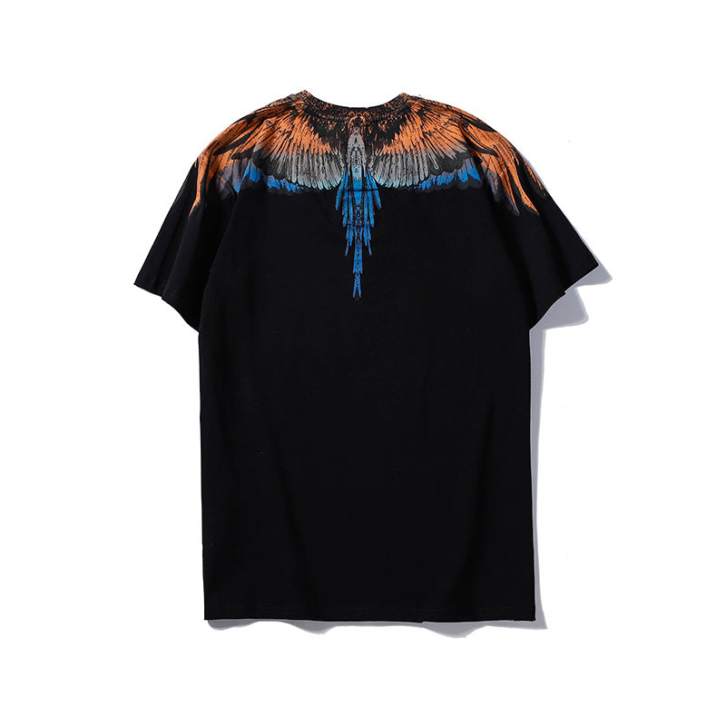 Marcelo Burlon T Shirt MB Orange Blue Wings Men's and Women's Same Hip Hop Pure Cotton