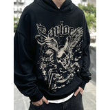Men Vintage Hoodies Vintage Wash Flame Print