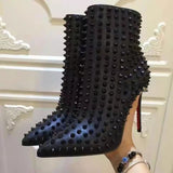 Louboutin-style red bottom shoes studded short boots red bottom cl thick heel short boots small round toe ankle boots popular foreign style fashion boots boots
