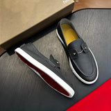 Louboutin-style red bottom shoes spring clmen genuine leather loafers flats slip-on casual shoes fashionable work clothing men's shoes