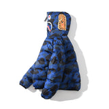 Shark Print Coat Shark Head Fashion Camouflage Hooded Zipper Cotton-Padded Coat For Men And Women