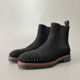 Louboutin-style red bottom shoes european high-top rivets clexport british men leather boots chelsea boots short boots hair stylist boots leather shoes