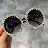 Trendy punk glasses diamond round frame sunscreen