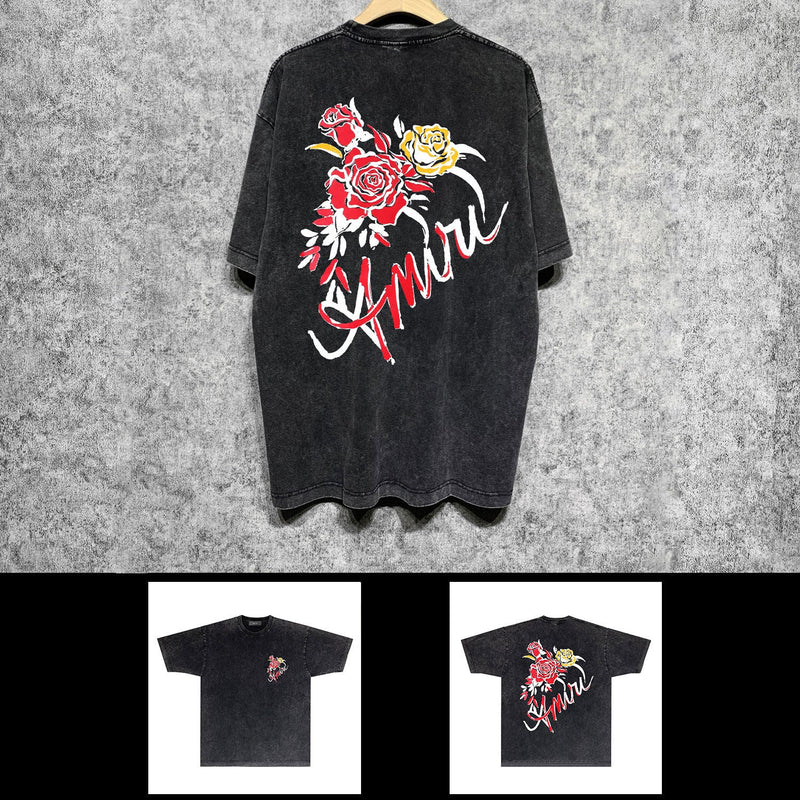 Amiri washed t-shirt flower printing short sleeve