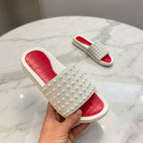 Louboutin-style red bottom shoes exclusively for clin stock red bottom rivets non-slipflats flat heel classic one-word beach sandals outdoor men's shoes
