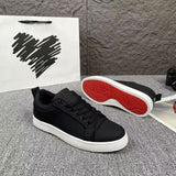 Louboutin-style red bottom shoes - european edition: premium leather cl letter red sole black sneakers - trendy spring/autumn casual shoes for men