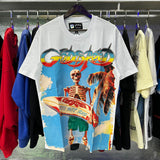 Godspeed T Shirts Beach Skull Surfboard Print Cotton Casual Short Sleeve Men and Women