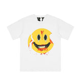 Vlone T Shirts Broken Smiley Face Big V Printed Short Sleeve T-shirt Men and Women Couple High Street Half Sleeve