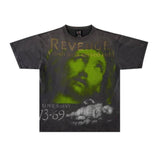 Men Vintage T-Shirts Vintage Washed Old Graffiti Loose Crew Neck Short Sleeves