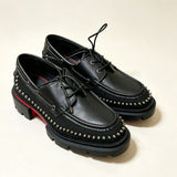 Louboutin-style red bottom shoes cl punk style rivets thick sole sailboat shoes men's patchwork leather tie backworkwear red bottom height increasing shoes