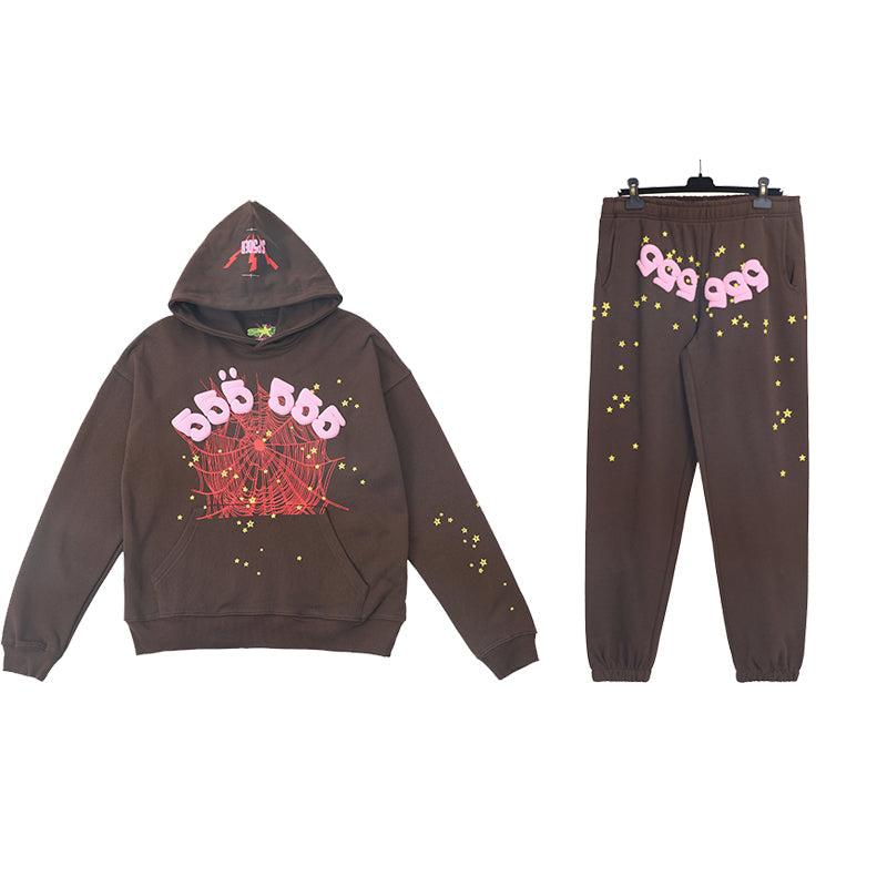 Sp5der Hoodie & Sweatpants 2 Piece Set Cobweb Puff Print Pure Cotton