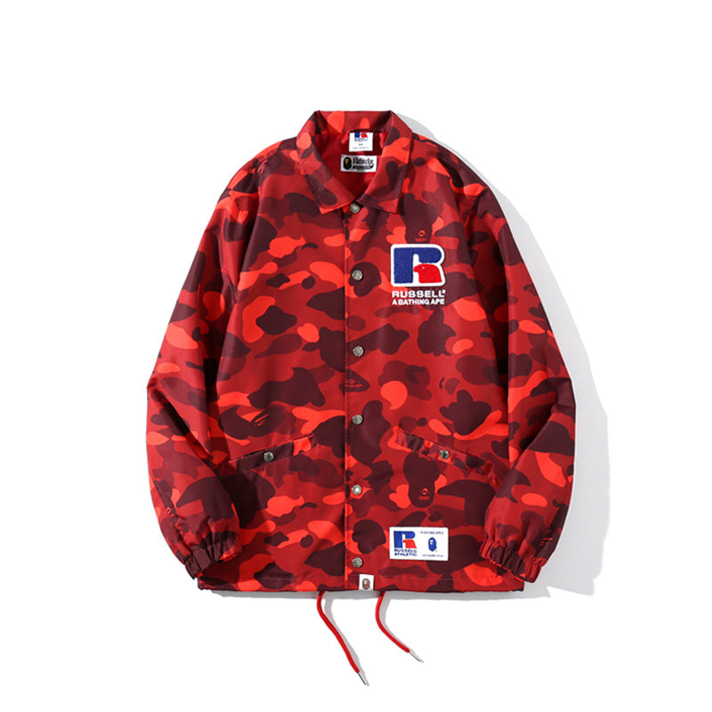 Shark Print Jacket Street Men'S Jacket Loose Camouflage Coach Jacket
