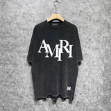 Amiri washed t-shirt with stacked letter foam printing short sleeves