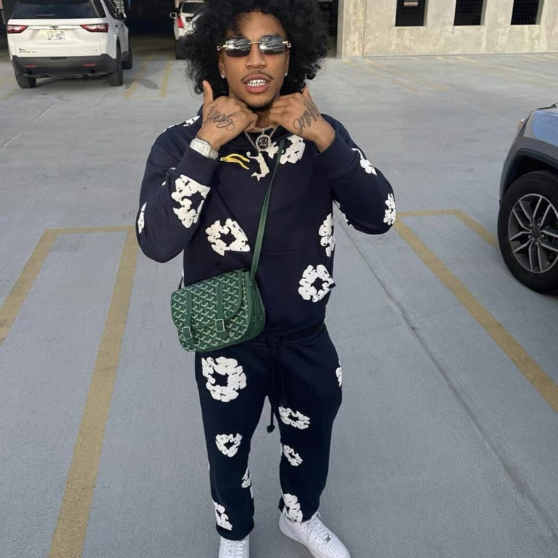Denim Tears Outfit:Hoodie/Sweatpants (Separate Purchase Options) Kapok Foam Printed Hoodie Trousers Suit
